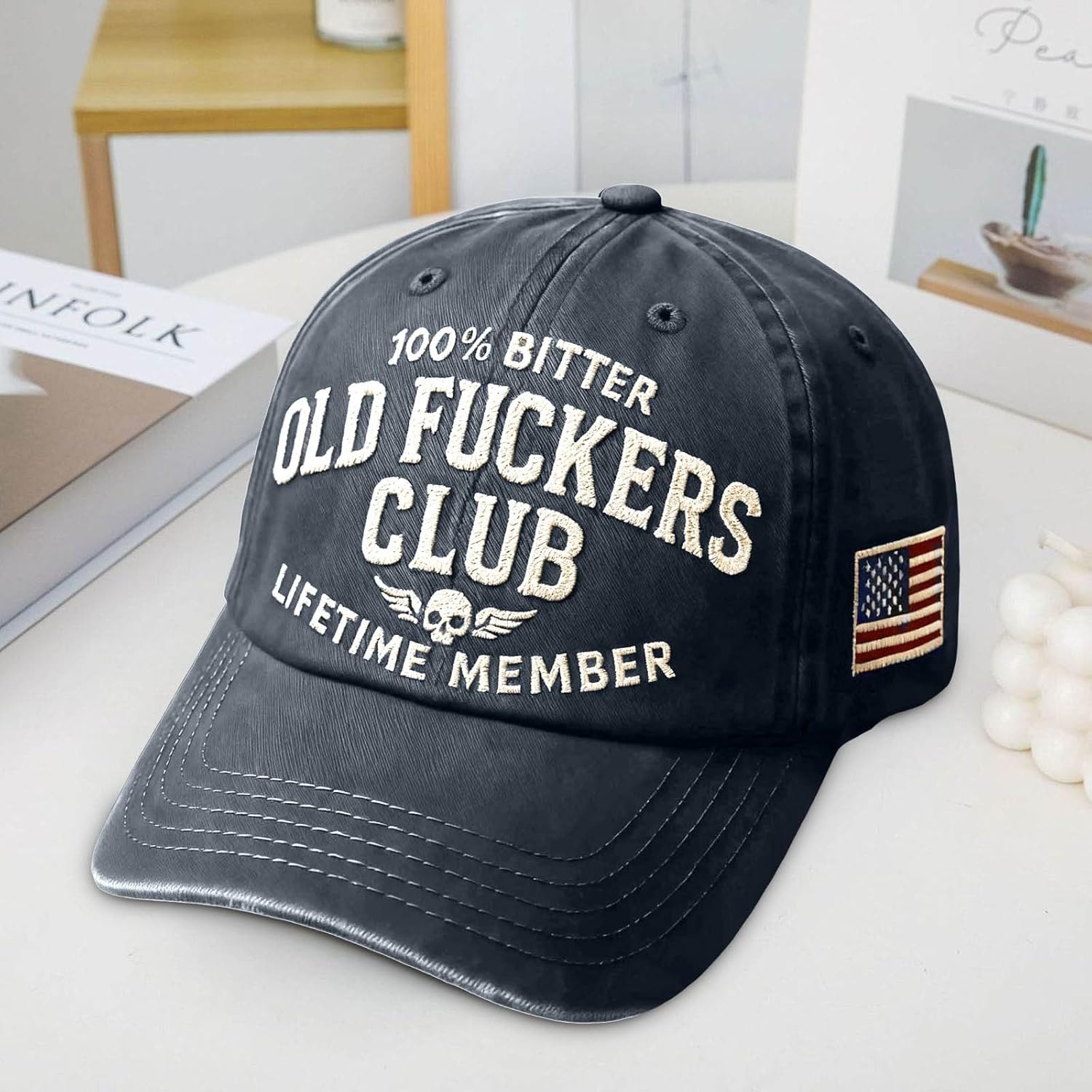 Old Fuckers Club-Baseball Cap, Old Fuckers Club Vintage Baseball Cap, 100% Bitter, Adjustable Distressed Black Funny Hat - Image 3