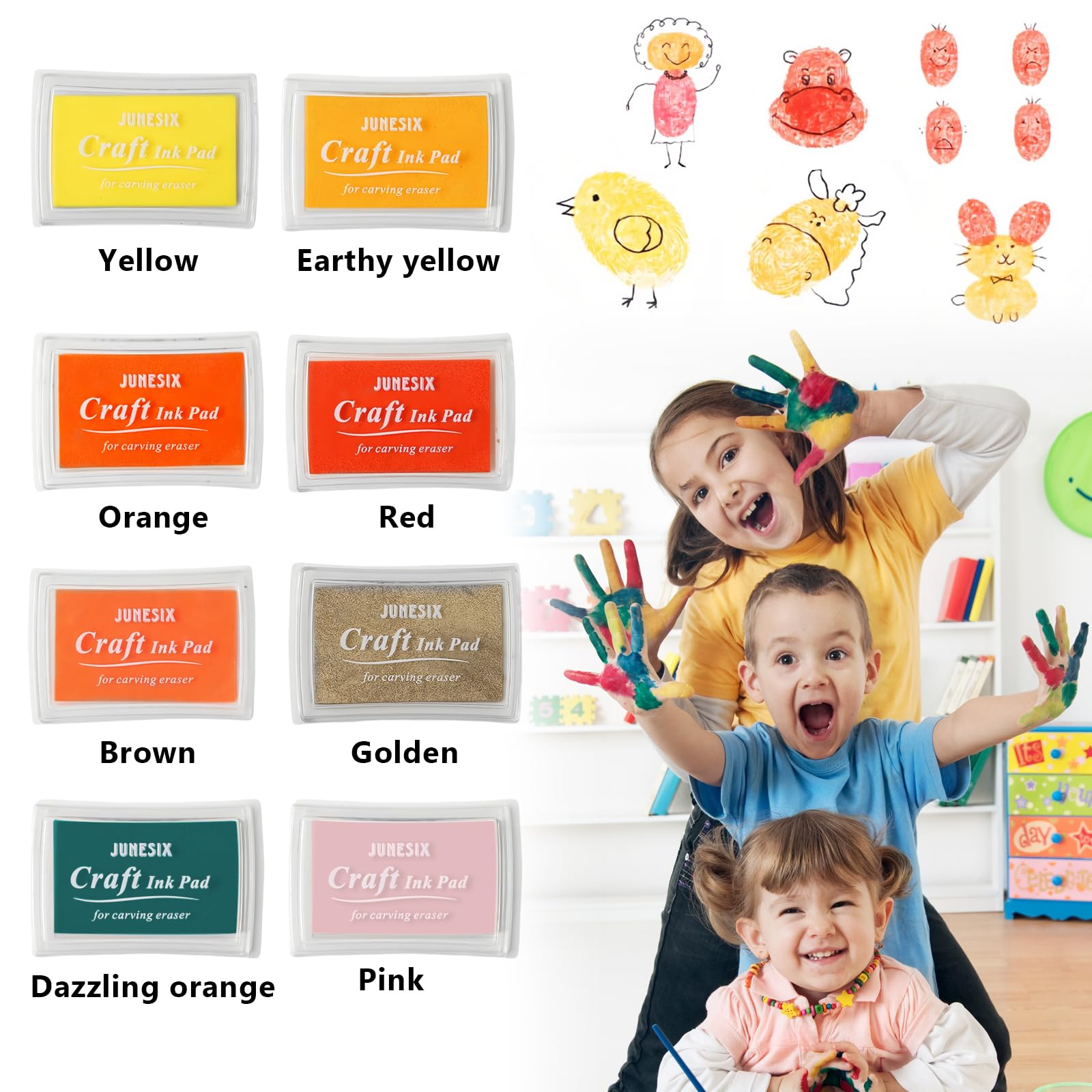 Activité Manuelle Enfant FAINCA 8 Pièces Tampon Encreur Enfant, Encre Tampon Doigt, 7.5 X Peinture Au Doigt Tampon Encreur