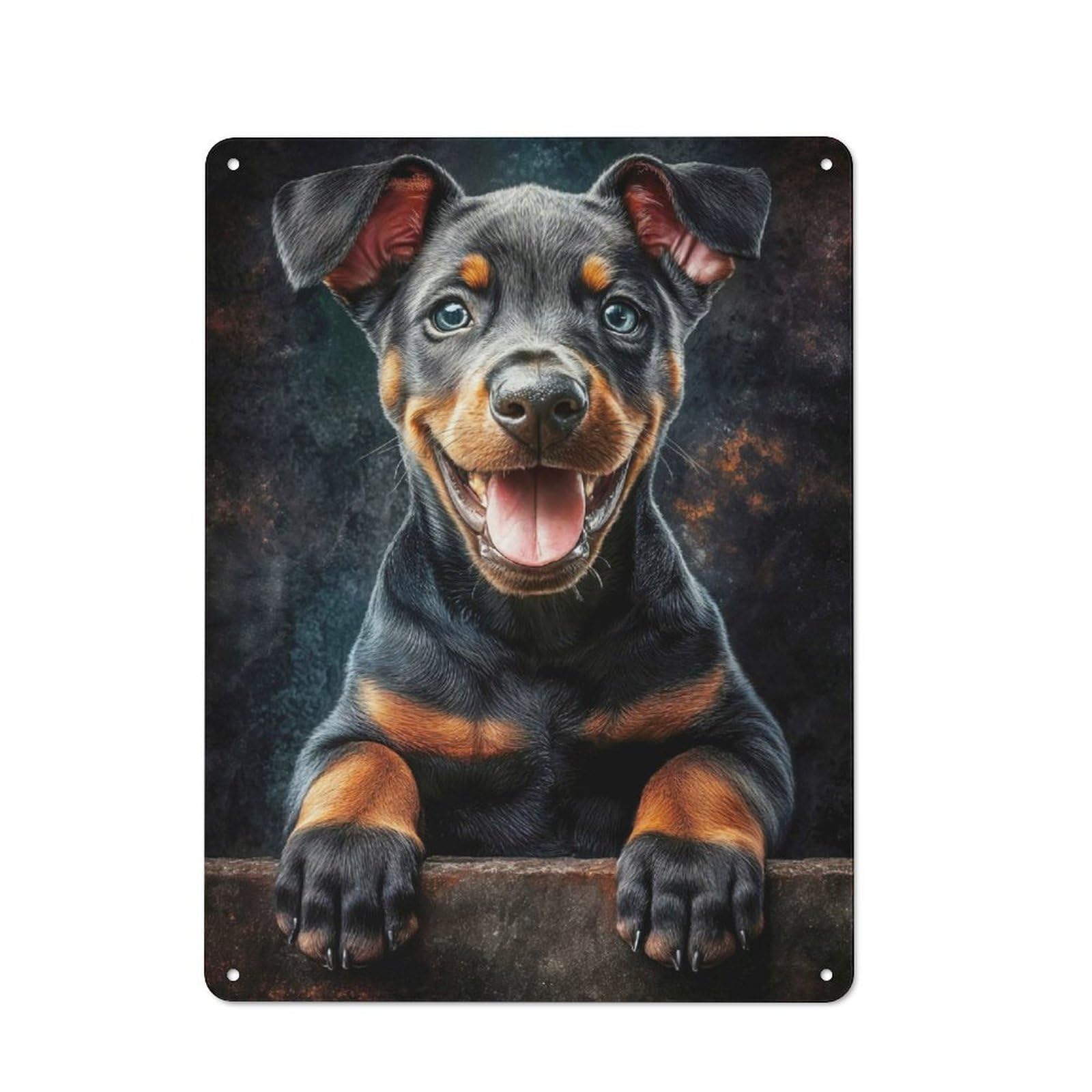 Tin Sign 40x30cm with Smiling Doberman Puppy for Pub Or Café, Rustic Decor, Wall Decoration for A Recently Updated Pub And Café