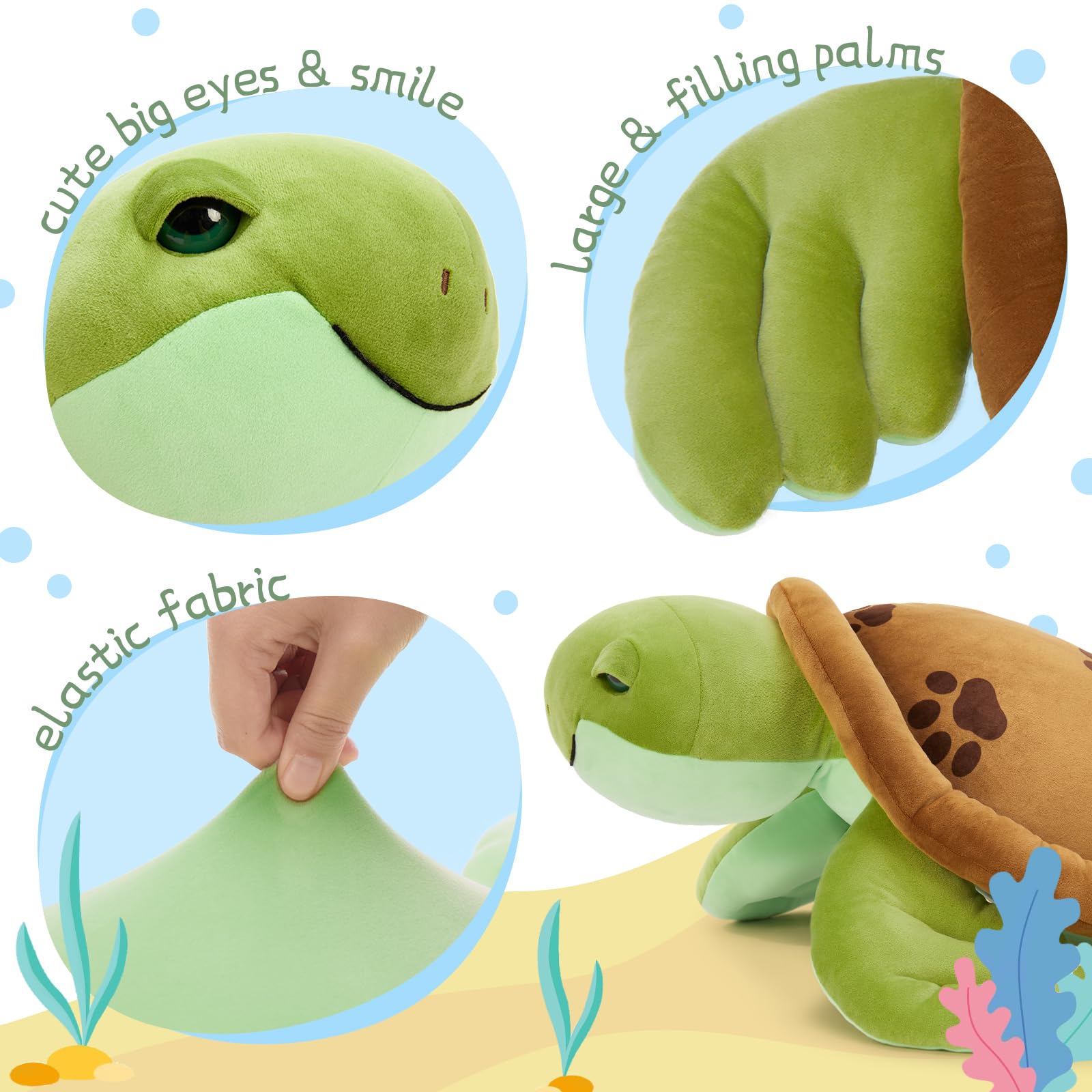 Muiteiur 28Inch Sea Turtle Stuffed Animal, Large Plush Pillow Toy, Soft Stuffed Turtle with Cute Footprints, for Kids - Image 4