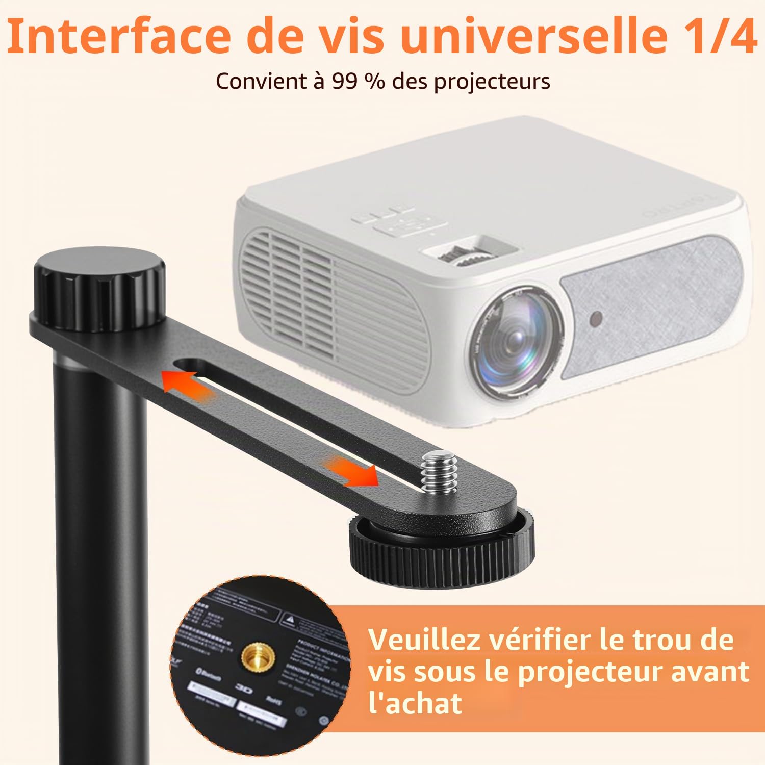 Support de projecteur pour lit et canapé avec Coque en métal - Bras réglable 24-41 cm, Compatible avec 100% de projecteurs, XGIMI, Nebula, VANKYO, Epson...