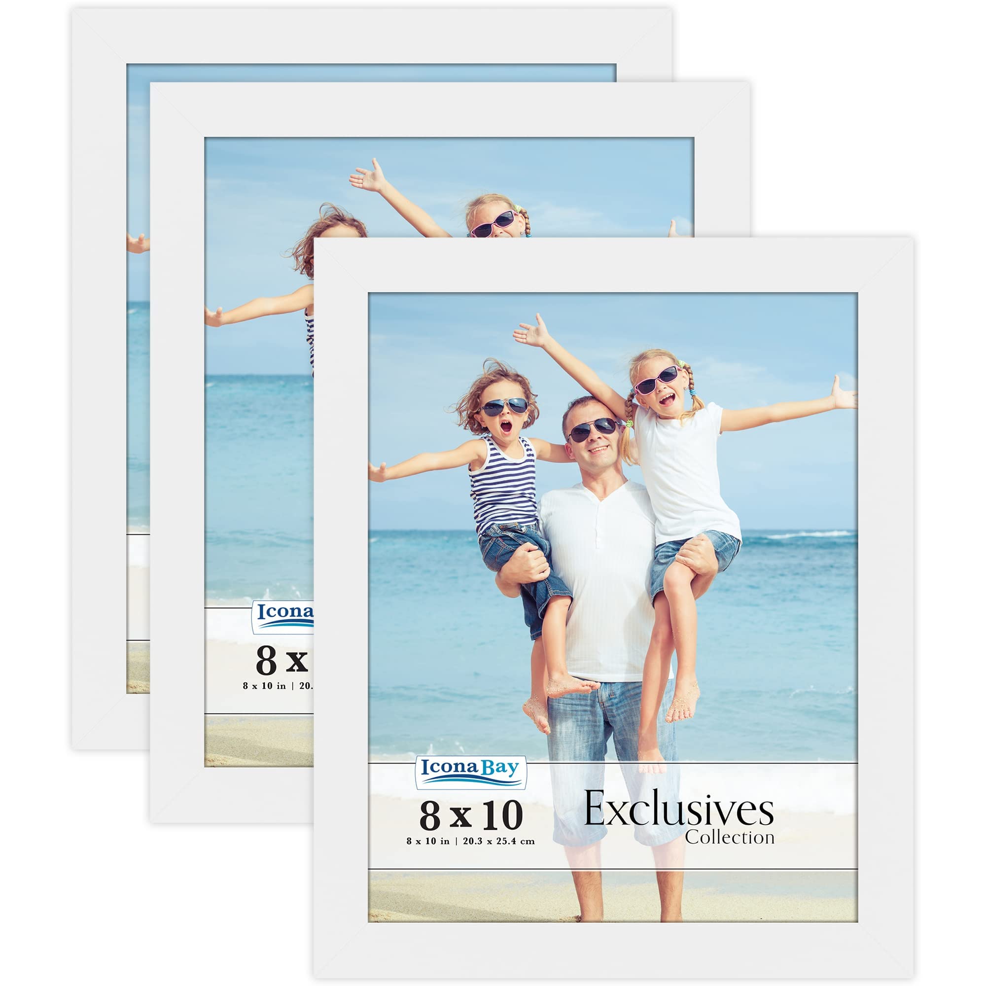 Icona Bay - 8x10 Picture Frames - White, 3 Pack - Sturdy Engineered Wood Photo Frames - Sleek Design, Table Top or Wall Mount - Exclusives Collection