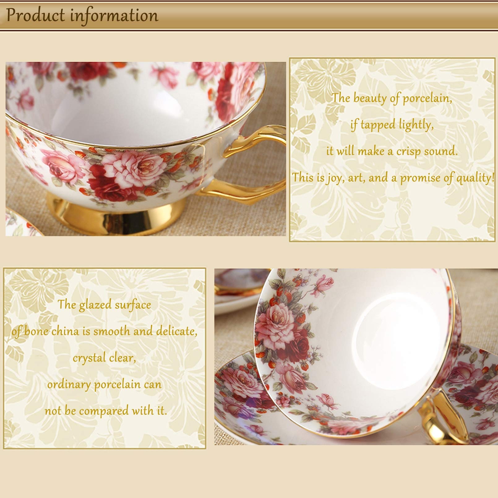TEACUPS PORCELANIA, 200Ml, Servicio De Té Inglés, Servicio De Café con Flores, Conjunto De Café De Porcelana, Taza De Café Floral con Platillo Y Cuchara De Porcelana De Porcelana De Hueso Premium.,A