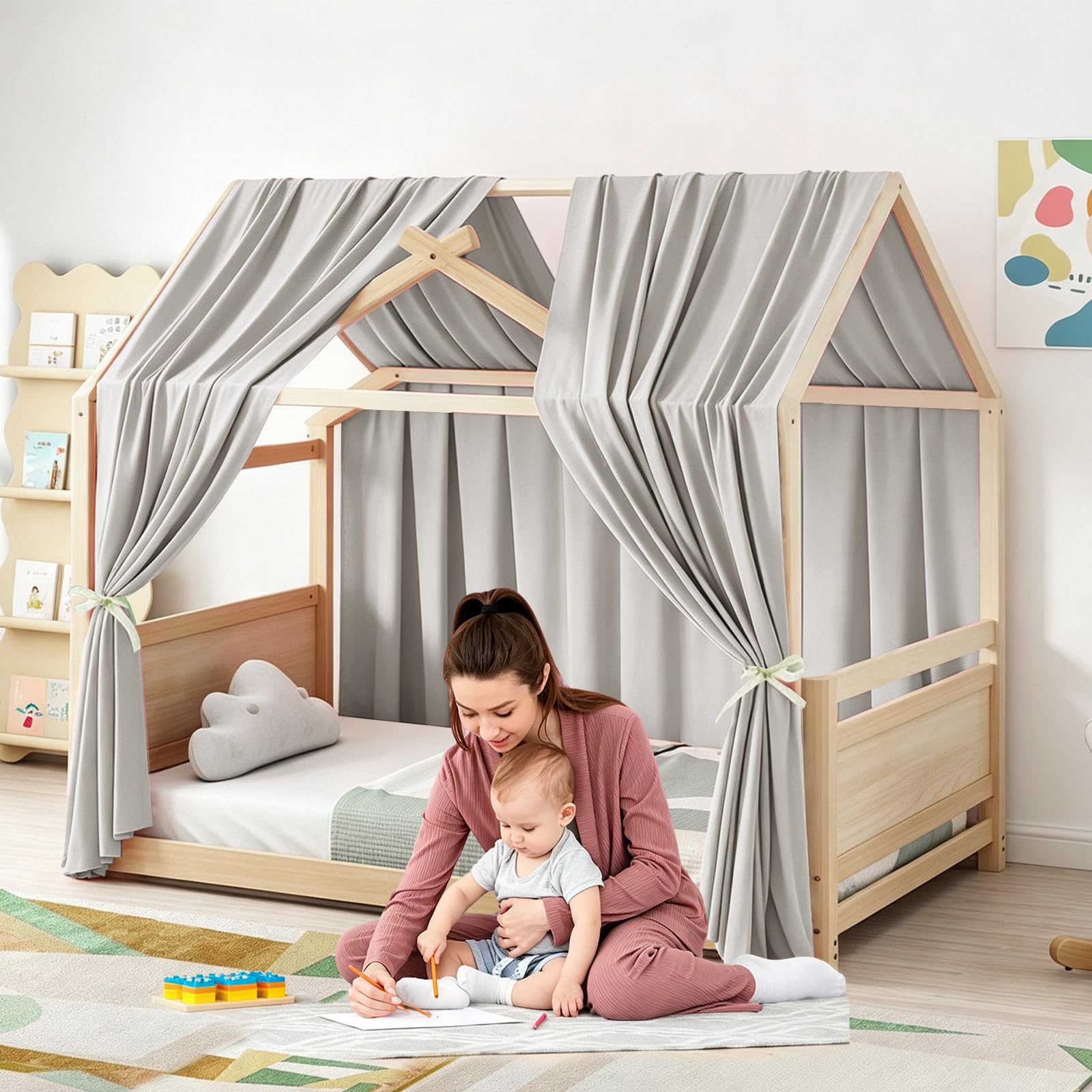 MeYuxg Ensemble Ciel de Lit pour Lit Maison, 2 pièces Voilage Ciel de Lit en Mousseline, Baldaquin en Tissu pour Lit Enfant Fille Garçon Chambre Enfant, Déco Chambre Enfants Baldaquin, 67L X 270H cm
