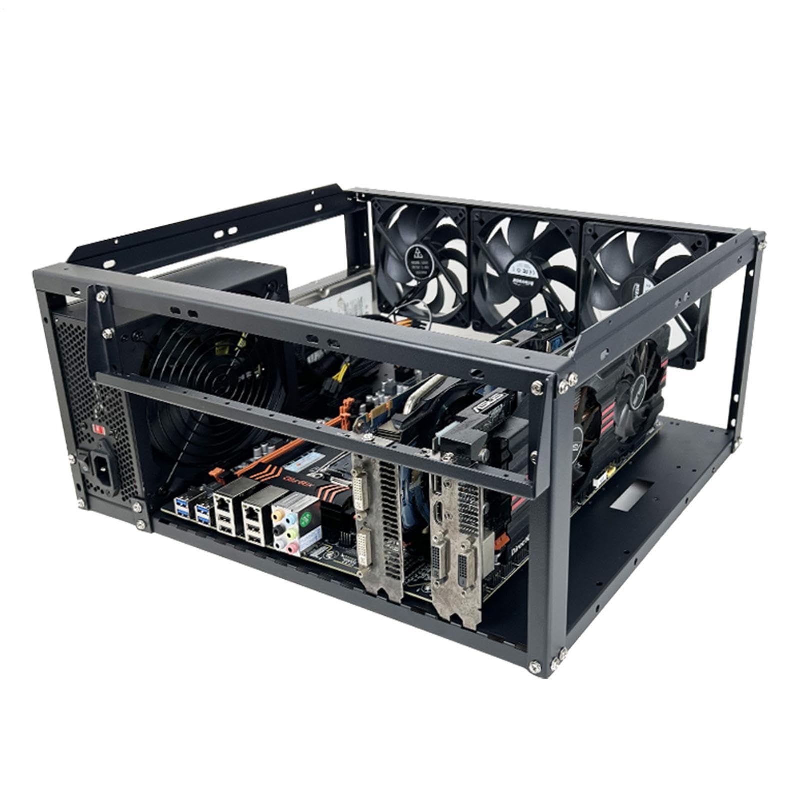 Custodia per PC aperta E03 - Custodia impilabile con doppia EATX, compatibile con montaggio orizzontale verticale | Chassis da gioco compatto con rack di raffreddamento ad acqua da 360 mm, tela