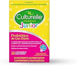 Culturelle Probiótico Júnior, Com Lactobacilos, Sem Glúten, Sem Lactose, Para Crianças a partir de 3 anos, Sabor Frutas Vermelhas, 30 Comprimidos Mastigáveis