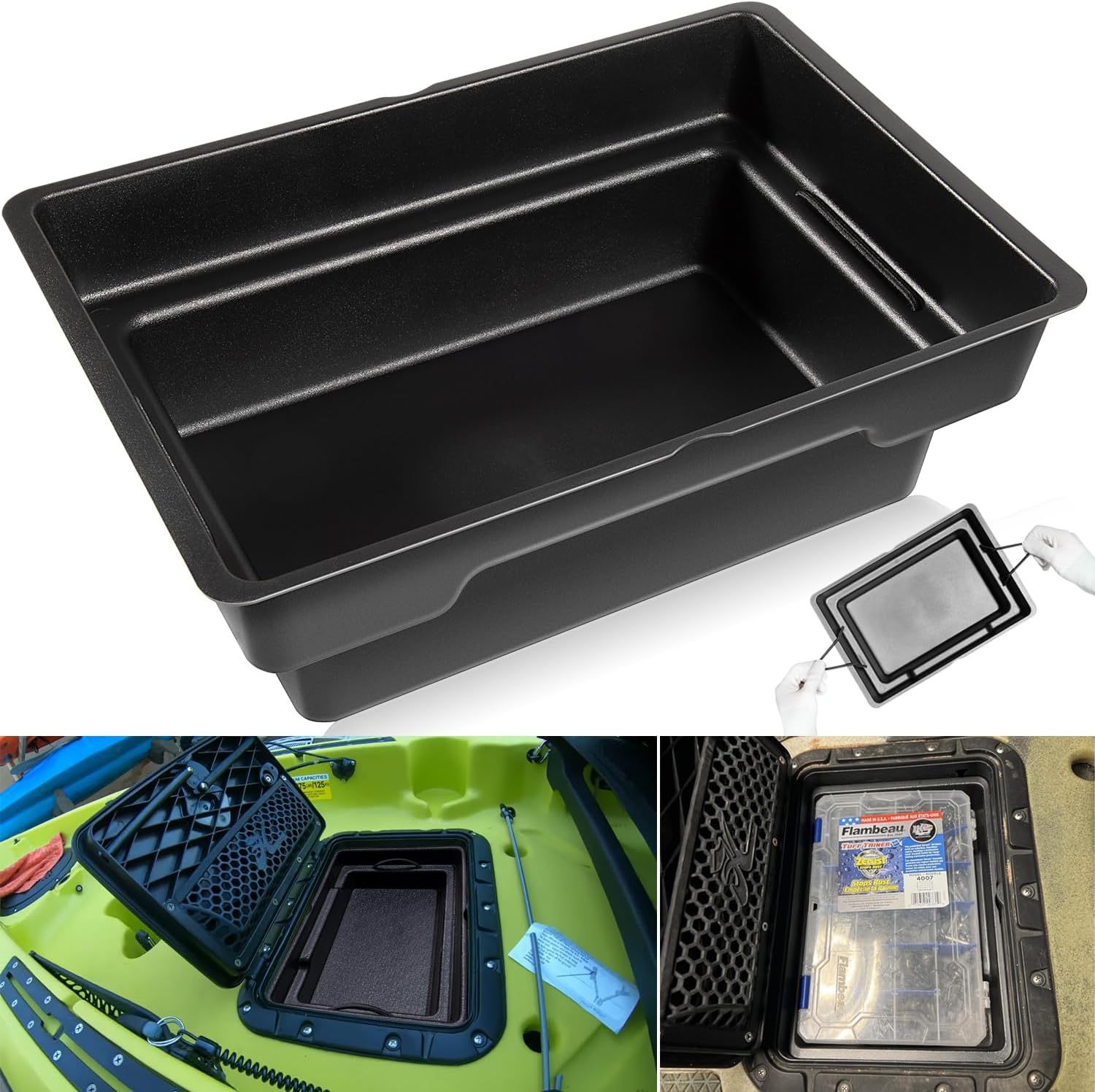 Rectangular Hatch Bucket Bro Hatch Storage For Hobie kayaks Mirage Cat Pro Angler 12/14, Pro Angler 360 12/14, Fishing Tackle Gear Organization Dry Storage Easy Clean with Drain Holes