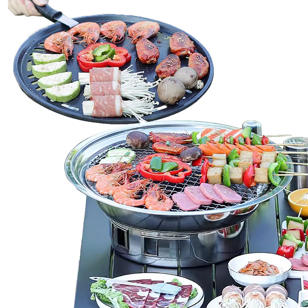 Parrilla de carbón coreano de 13.8 pulgadas de acero inoxidable de mesa para barbacoa, estufa de barbacoa para acampar al aire libre, parrilla para ahumar de mesa, parrilla de barbacoa para