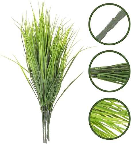 Miniatura 3 de Happyyami 4 piezas de hierbas artificiales para exteriores, arbustos artificiales de plástico, vegetación artificial para casa, jardín, patio,