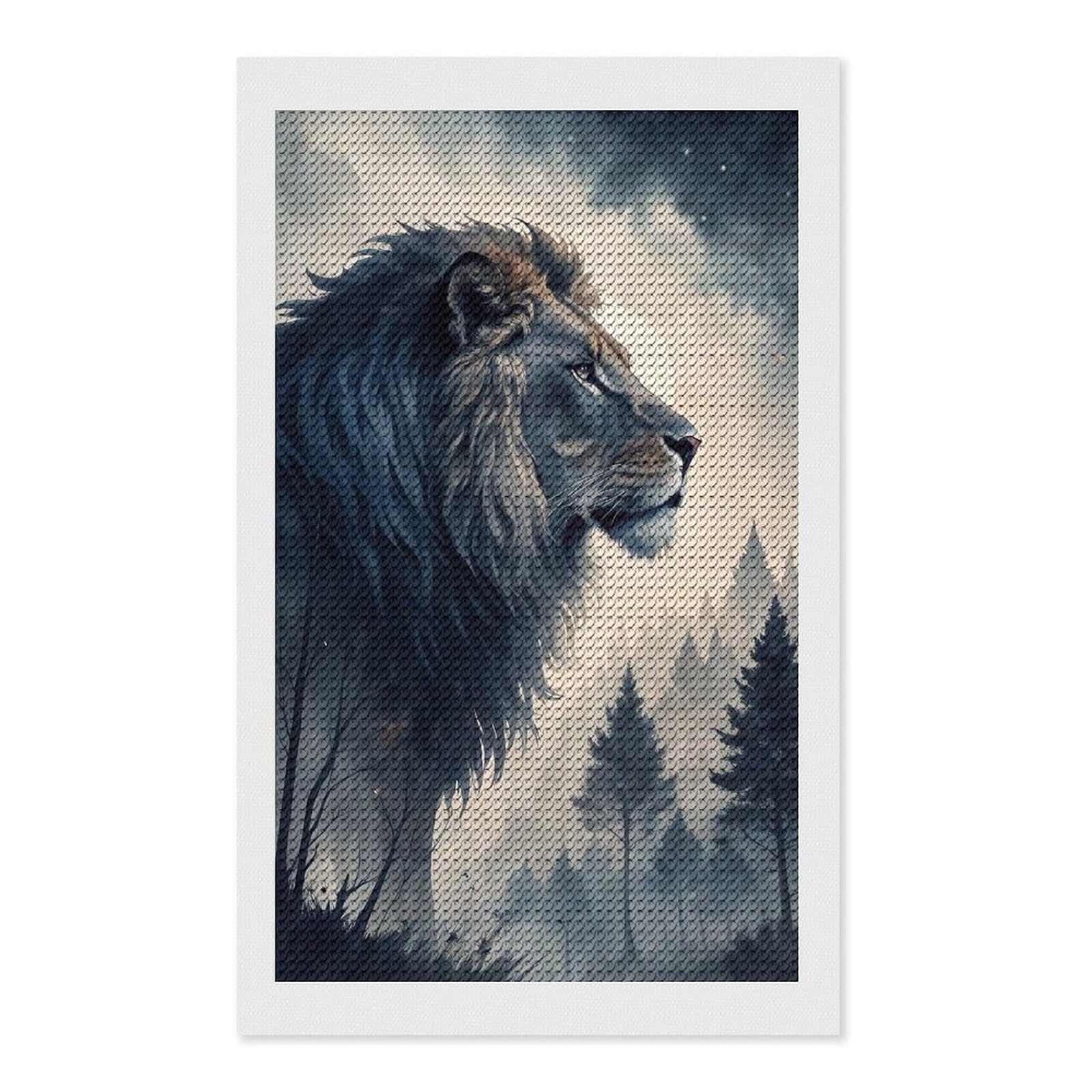 Junmoney Majestic Lion in Misty Forest Diamond Art Kit 12"x20", Gift Idea, for Family Craft Time, Mindful Craft Activity, Boho Decor, Relaxing DIY Hobby