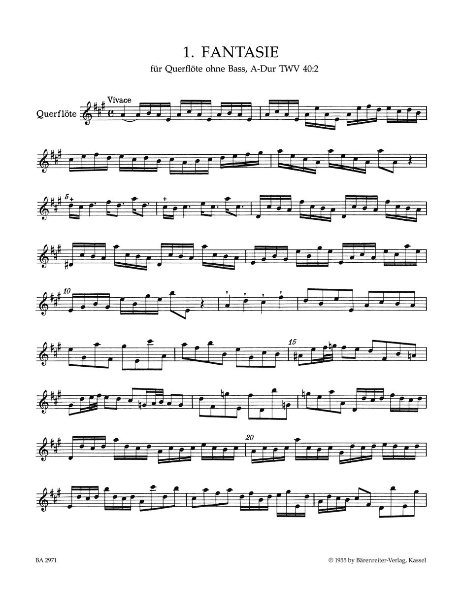 Zwölf Fantasien für Querflöte ohne Bass TWV 40:2-13. Spielpartitur(en), Urtextausgabe, Sammelband. BÄRENREITER URTEXT