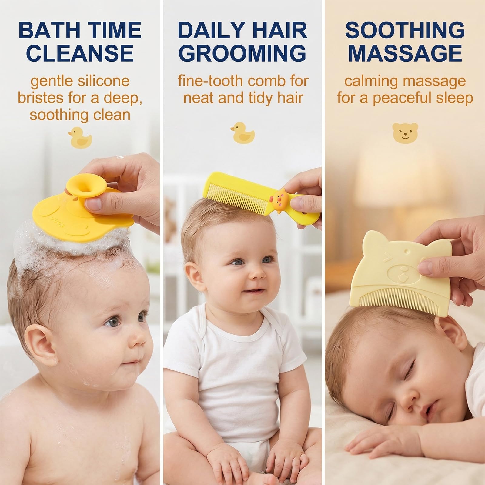Peigne Croute De Lait Bebe,Peigne Bebe,Brosse Et Peigne Pour Croûtes De Lait,Brosse En Silicone Pour Le Bain De Bébé,Peigne à Cheveux Pour Bébé Sensoriel Doux Avec Poils Doux Outil De Bain,Jaune