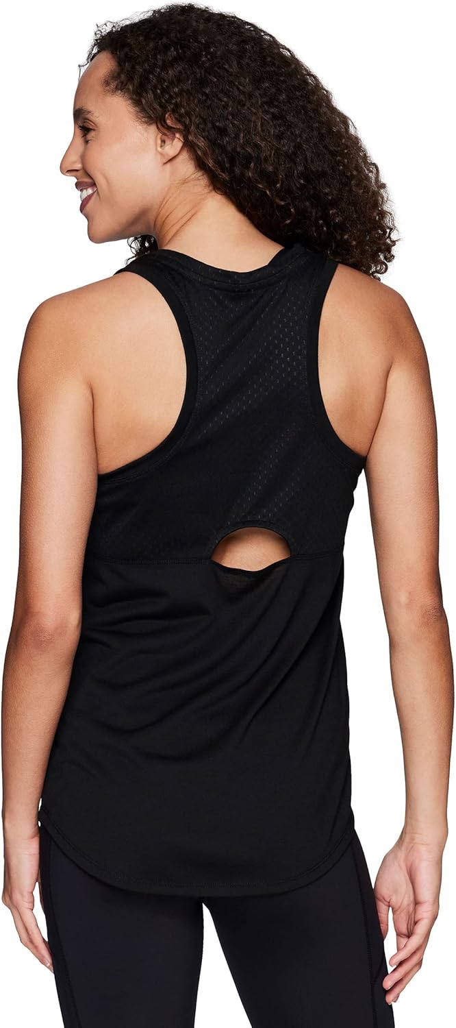 RBX Active Women's Sleeveless Athletic Performance Running Workout Yoga Tank Top with Mesh Ventilation Small Heather Mesh Black