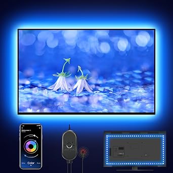 Mexllex LED TV Backlights for 43''-55'' TV with Remote App Control LED TV Backlight Color Changing RGB LED Strip USB Powered APP Control+ Remote [Energy Class A]