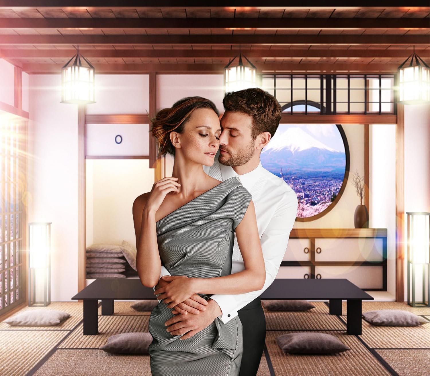 7x8ft Asian Interior Garage Door Decor Japanese Traditional Residence Tea Room Home Furnishings Long Table Garage Door Background Traveller Prom Wall Party Decor Banner