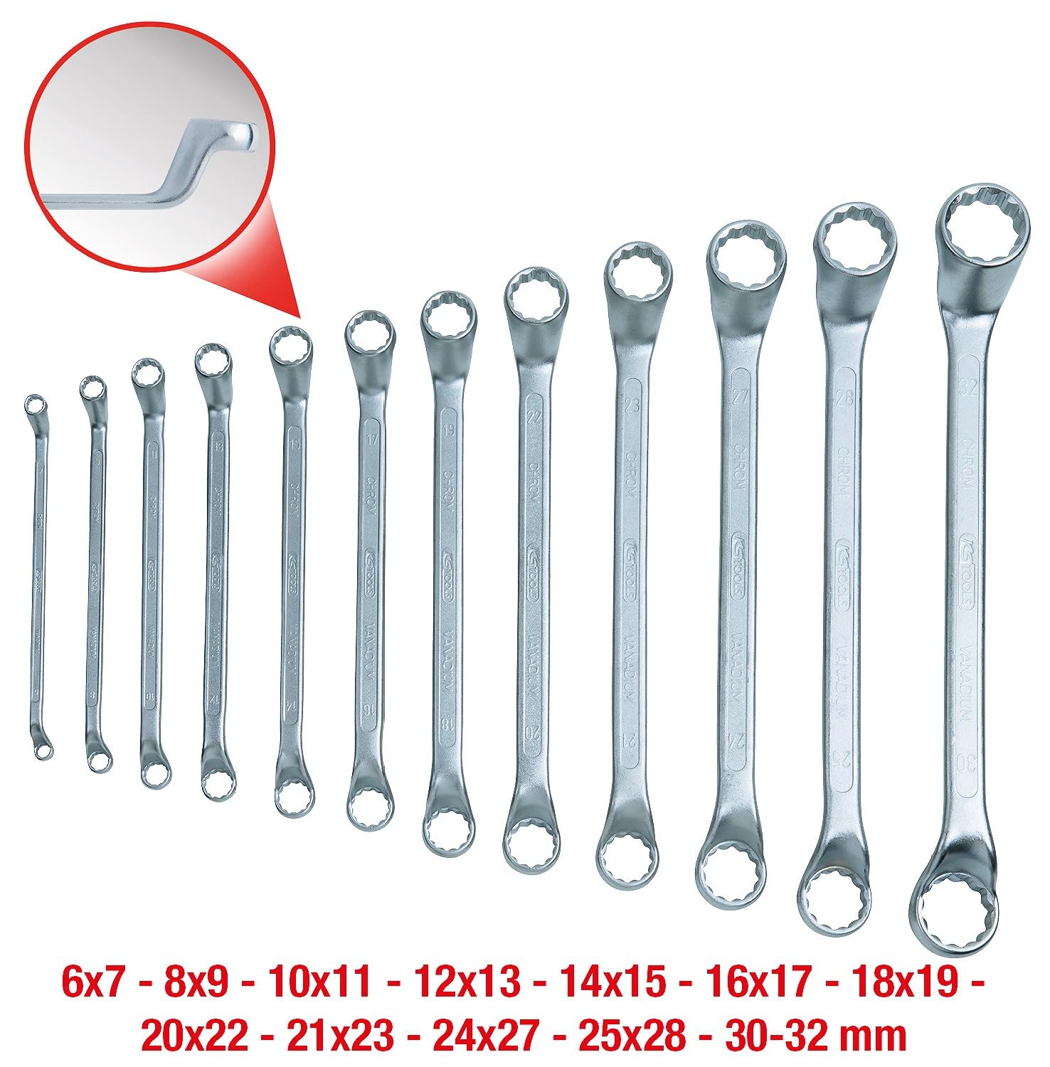 KS Tools 517.0250 CLASSIC Doppel-Ringschlüssel-Satz, 12-tlg. gekröpft, 6-32mm