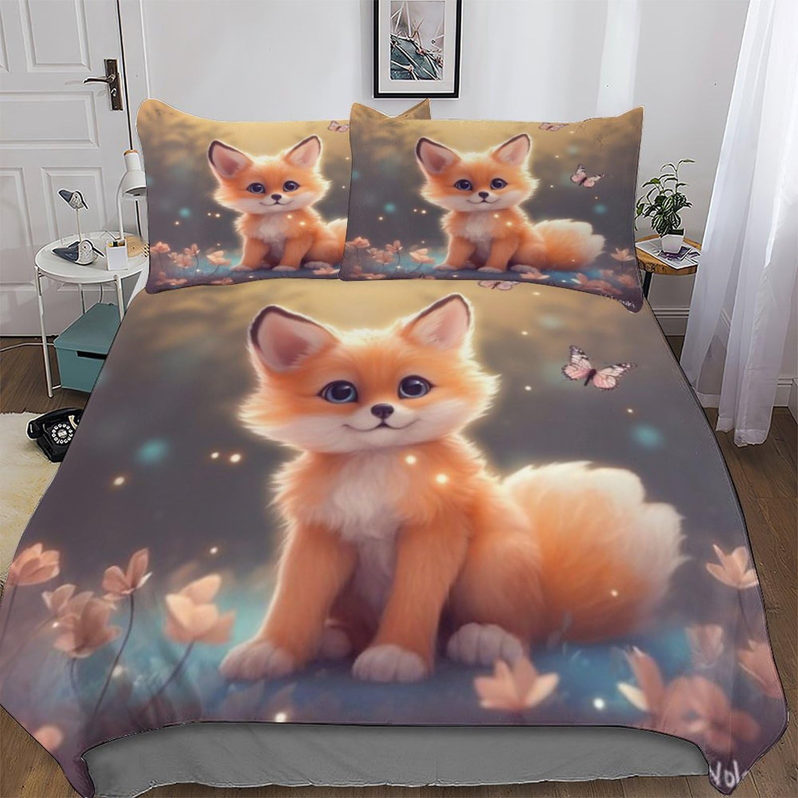 Llxxhh Fox Duvet Cover Set Quilt Covers With Pillowcases Soft Bedding Sets 3Pcs Set, For Kids Adult Bed Linen Comforter Cover Double (200X200cm)