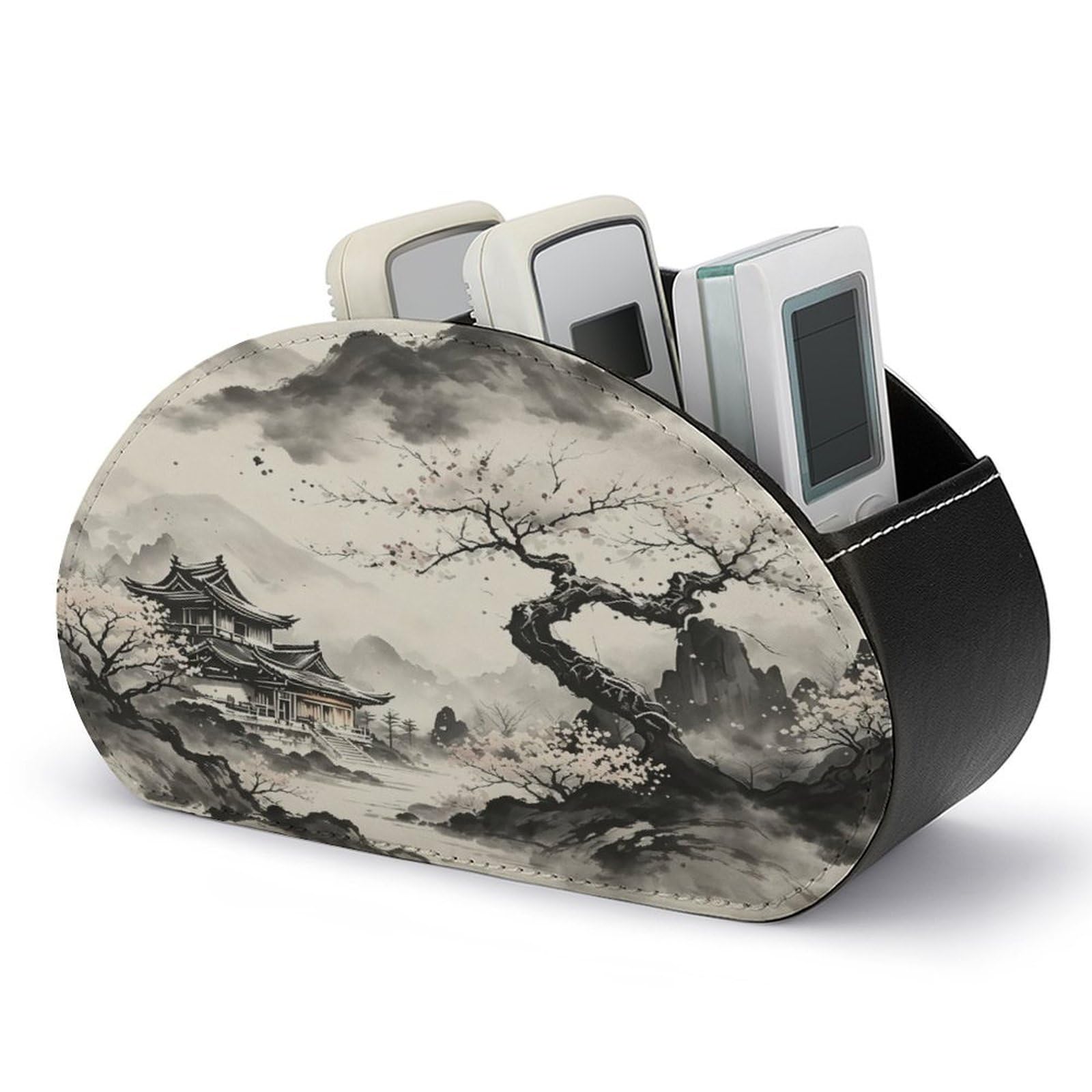 Btcowzrv Style Ink Wash Landscape Remote Control Holder With 5 Compartments
