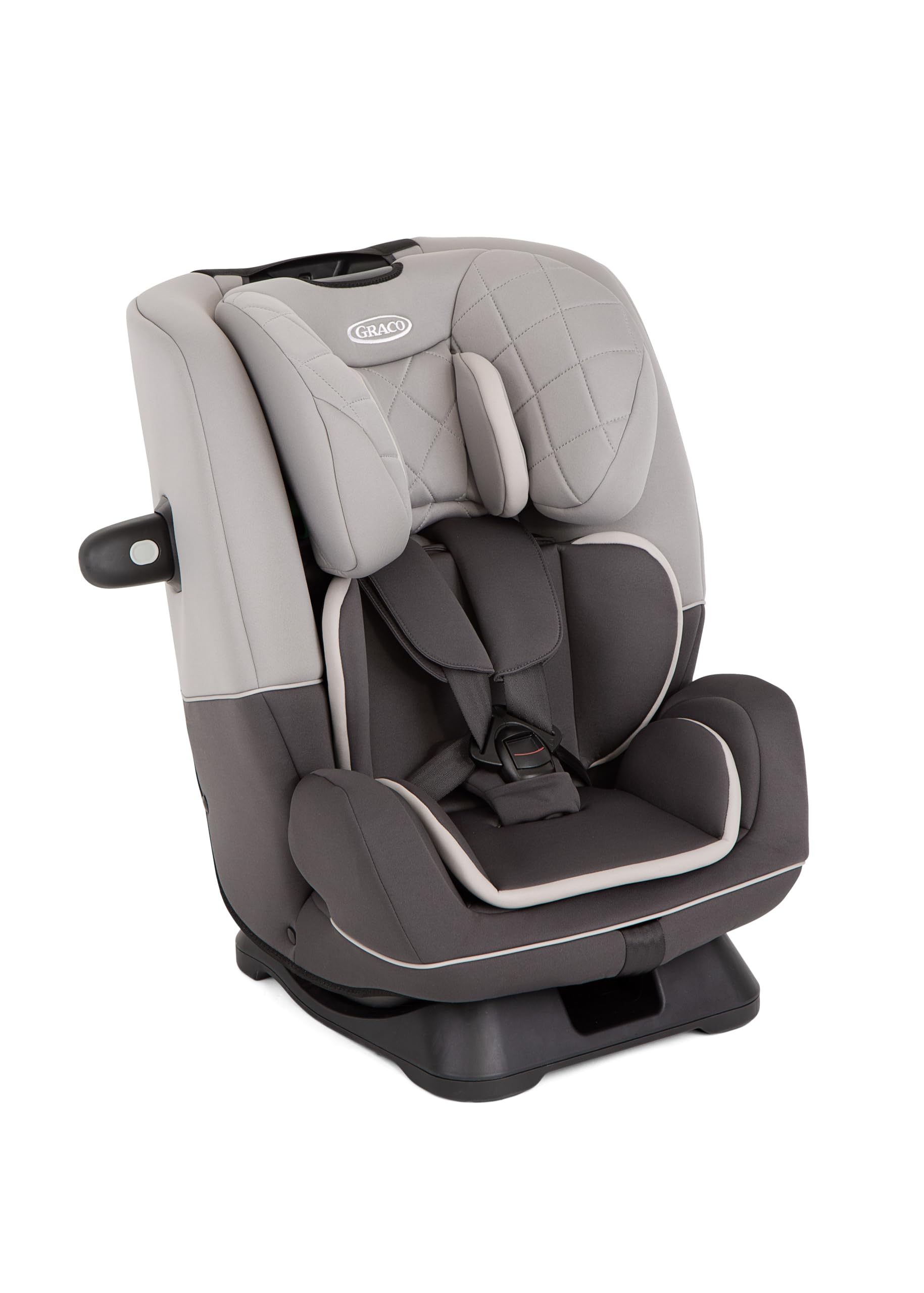 Graco SlimFit™ R129 Reboarder Kindersitz, 40 bis 145 cm, grau, Iron | Rückwärts- und vorwärtsgerichtet nutzbarer Kindersitz ohne ISOFIX, mit Seitenaufprallschutz, ab Geburt bis ca. 12 Jahre