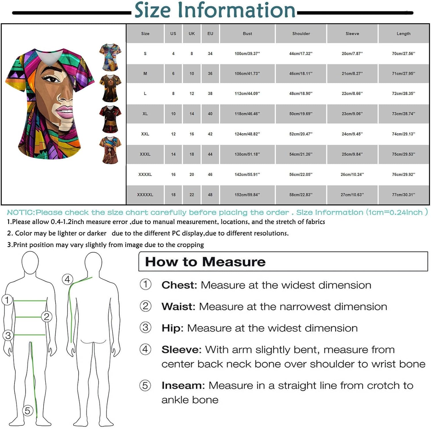 Miniatura 3 de SAXIGOL - Camisetas de enfermería estampadas de ajuste holgado y cómodas, con bolsillos, uniformes médicos, tallas grandes, camisetas de lactancia