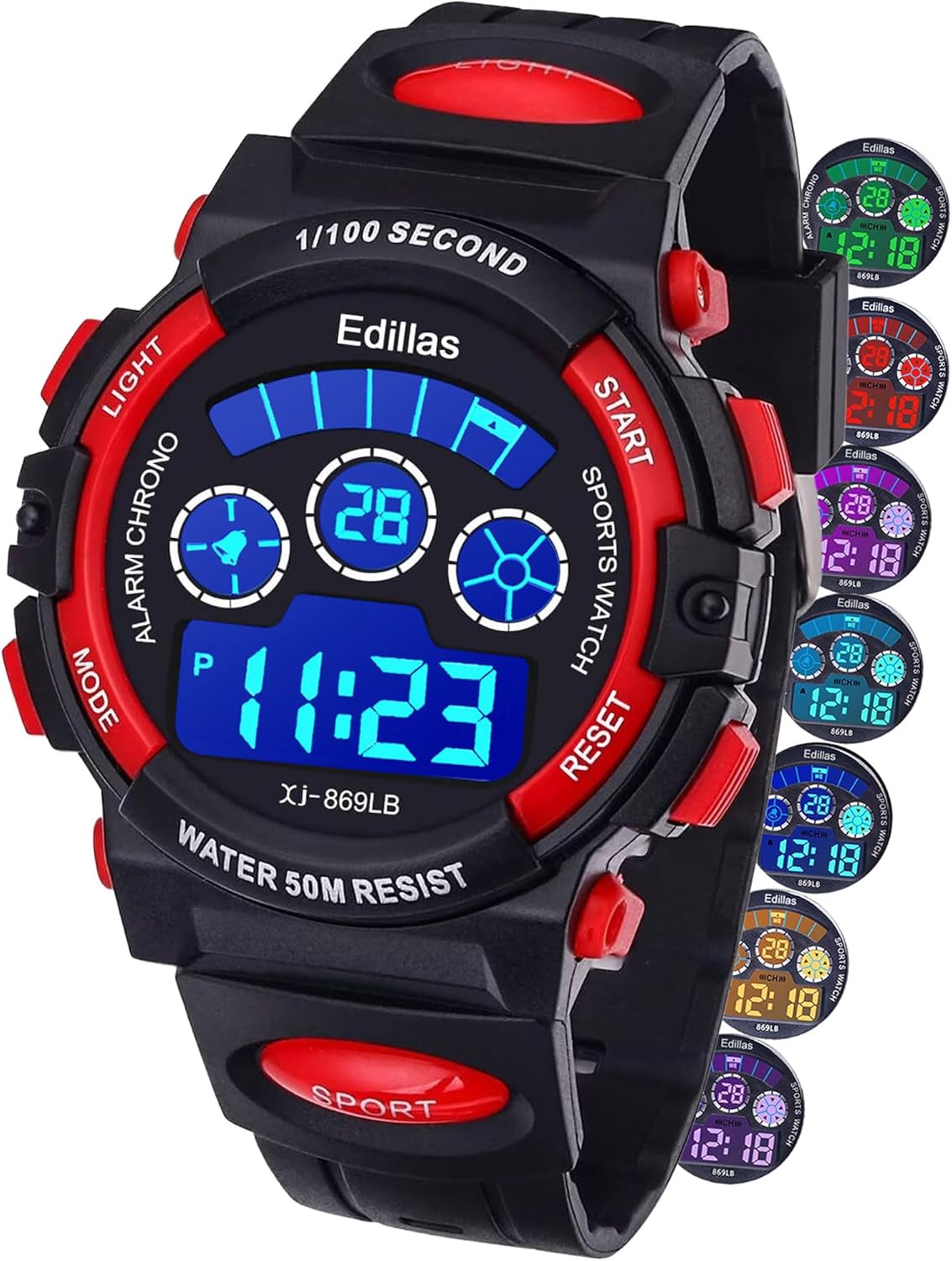 Edillas Kids Watches Boys Digital, 7 Colors LED Lights 50M Waterproof Wristwatches for Children Students Teenagers Sport Outdoor Multifunctional with Stopwatch/Alarm Ages 7-15