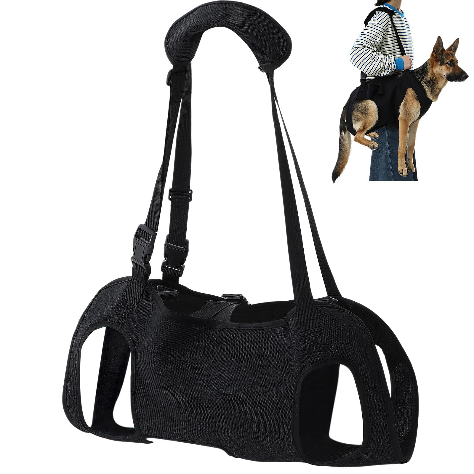 Photo 1 of Shinylin Dog Carry Sling Emergency Backpack Pet Legs Support and Rehabilitation Dog Lift Harness Adjustable Lifting Straps Carrier for Senior Dogs Joint Injuries, Arthritis, Hiking, Skiing, Black(XL)