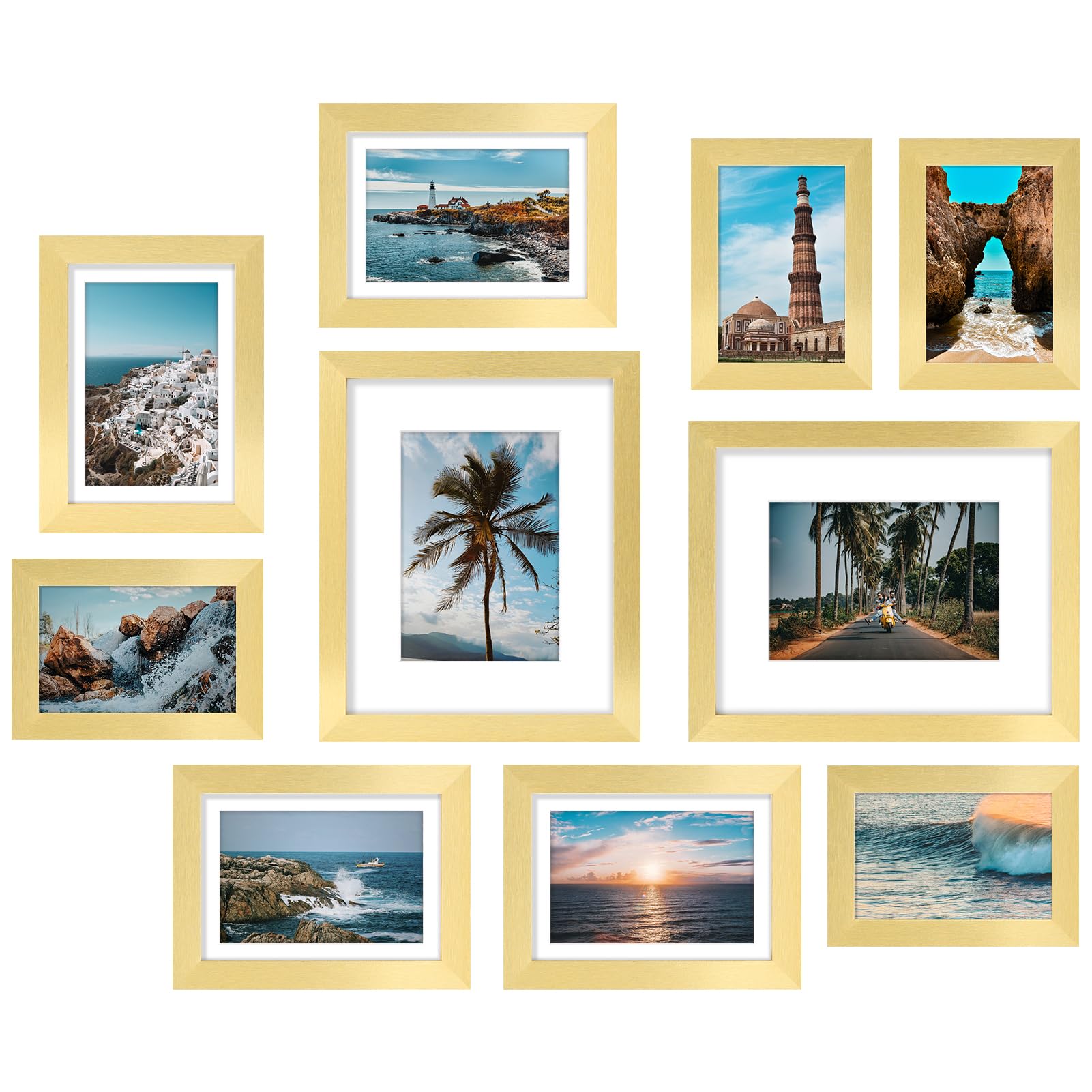 Vittanly Picture Frames Set of 10, Picture Frames Collage Wall Decor with Two 8x10, Four 5x7, and Four 4x6 Photo Frames, Gallery Wall Frame Set for Wall or Tabletop Display, Gold