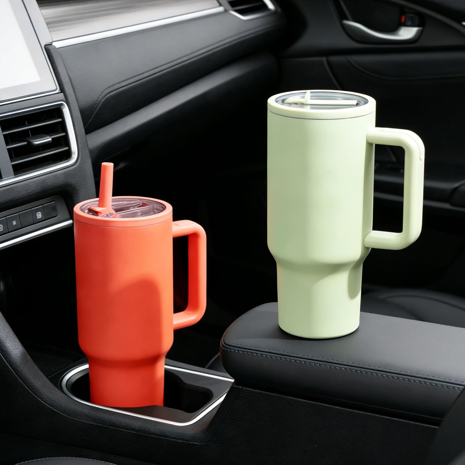 40 oz Insulated Tumbler with Handle and Straw, 100% Leakproof Stainless Steel Water Bottle Travel Mug, Valentine's Day Tumbler, Gifts for Men & Women,Cup Holder Friendly,BPA-Free (Orange) - Image 5