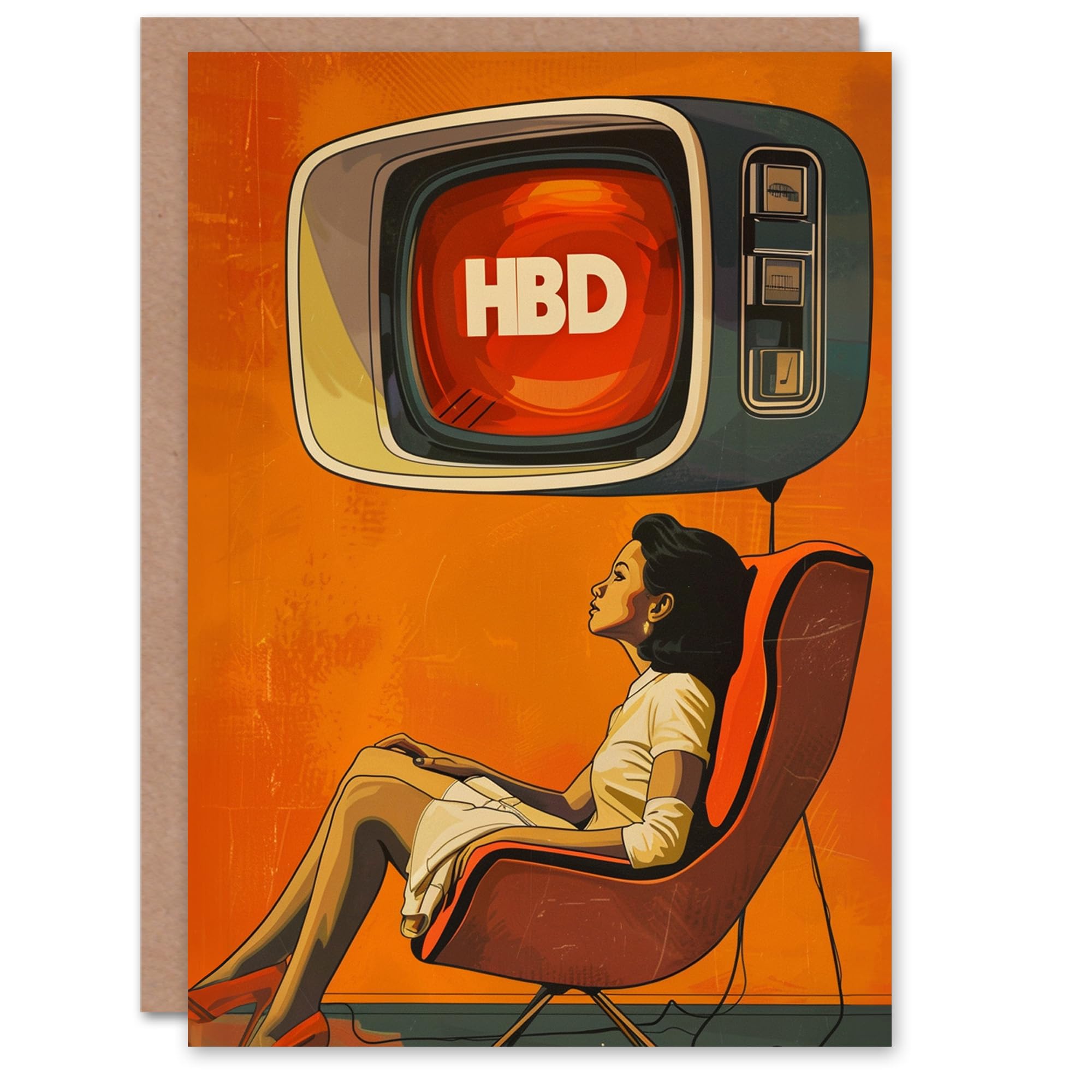 Artery8 Birthday Card Retro Future TV Lady Living Room HBD For Her Gran Sister Niece Daughter Wife Woman Greeting Card