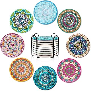QUMENEY 8 Pezzi Sottobicchieri in ceramica con base in sughero, Sottobicchieri per Bevande in Ceramica Assorbente, ottimo come decorazione per la casa, regalo di inaugurazione della casa
