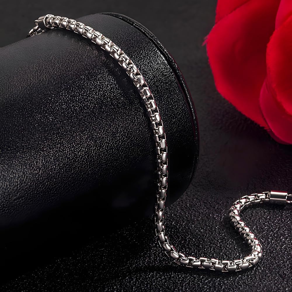 925 Sterling Silver 3mm Italian Round Box Chain Adjustable Anklet with Lobster Clasp, Up to 10.5 inches for Women
