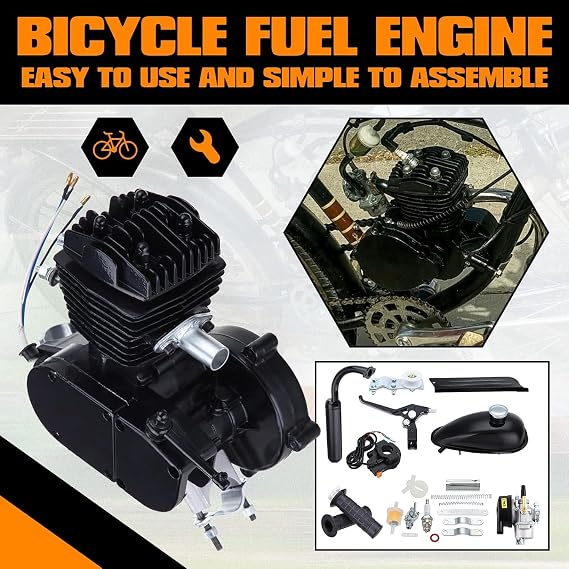 26 28 2 Stroke 80cc Cycle Bicycle Gas Motorized Gasoline Engine Motor Kit CDI Air Cooling for Mountain and Road Bike (Black)