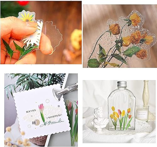 Miniatura 3 de 80 piezas de calcomanías de flores naturales para álbumes de recortes, calcomanías autoadhesivas para álbumes de recortes, suministros para diario