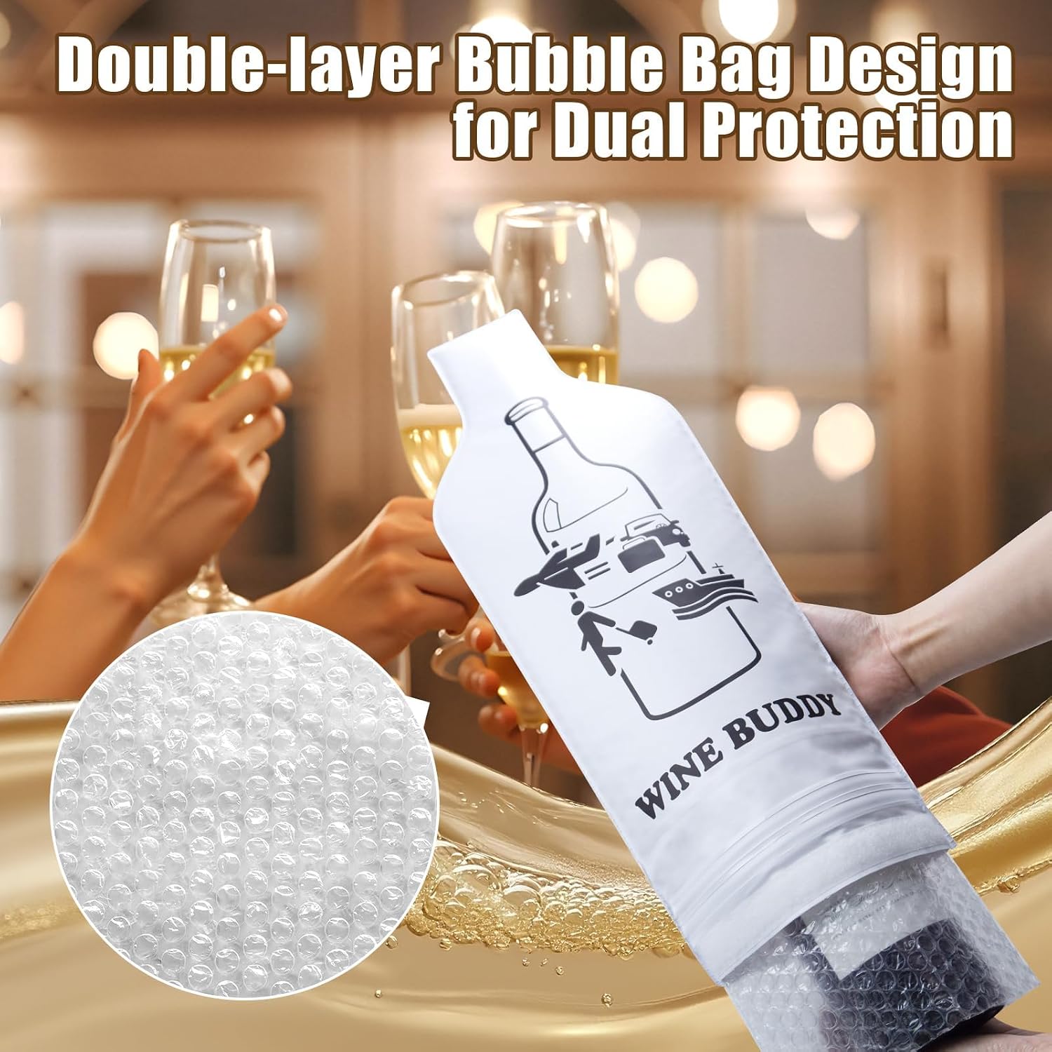Double-layer Wine Bottle Travel Protector Bags Set - Reusable & Unbreakable Wine Travel Bags for Wine Bottles Airplane Luggage & Gift Packaging (8) image 3