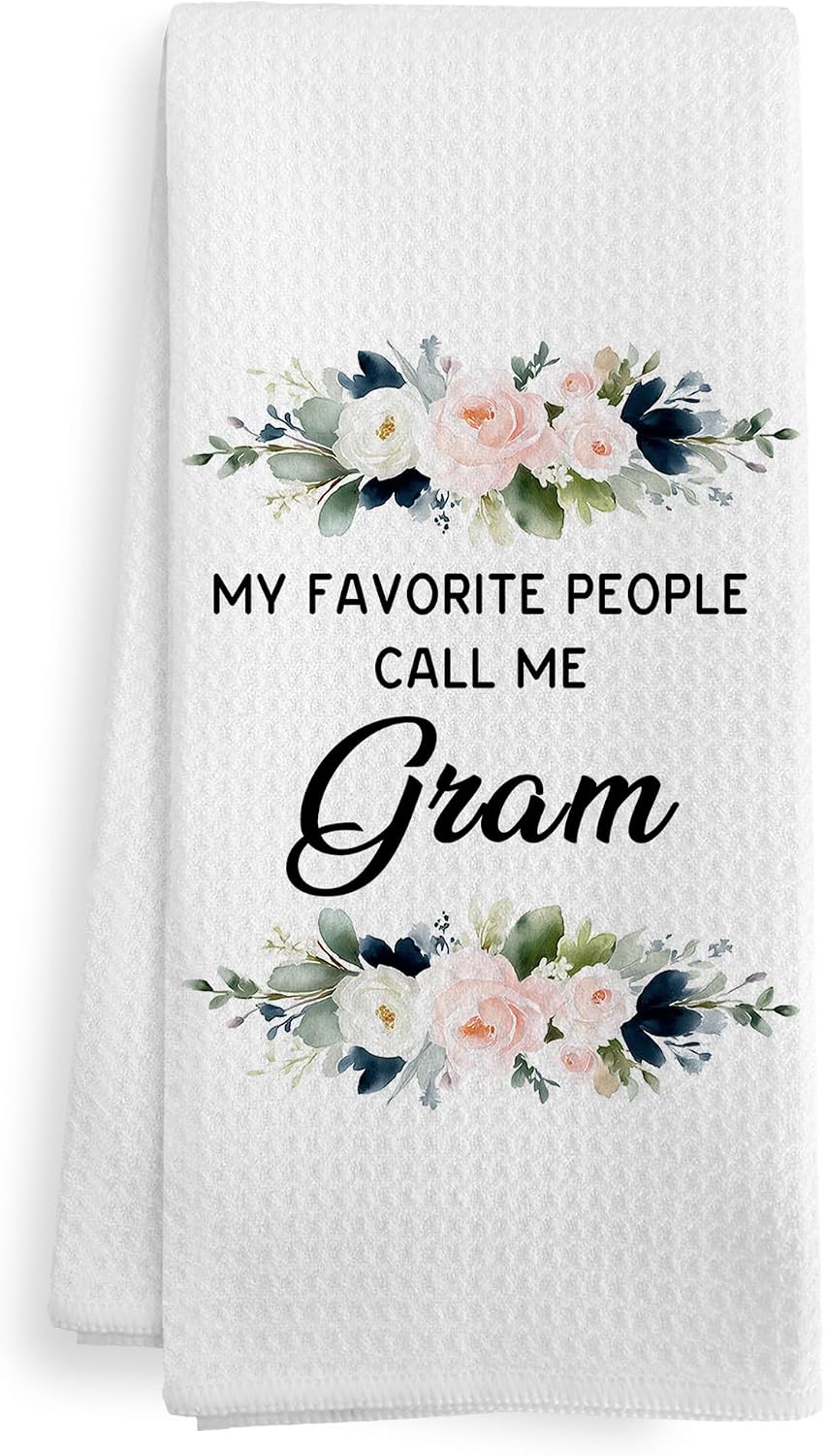 My Favorite People Call Me Gram Kitchen Hand Towels Gifts for Grandma from Grandkids Grandson Granddaughter, Mothers Day Christmas Birthday Gifts for Gram, Grandma Dish Tea Towel Gift,16x24In