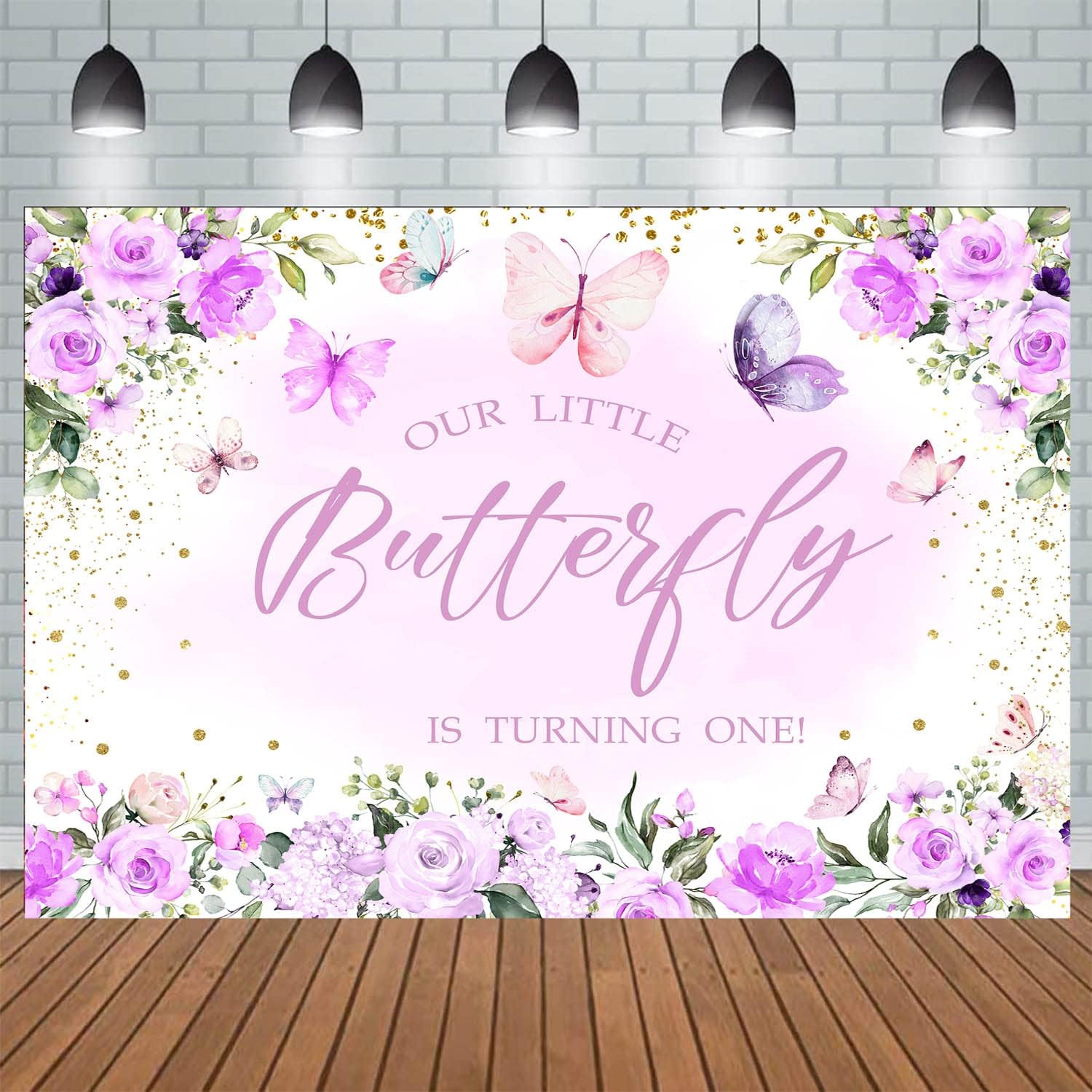 Butterfly Birthday Backdrop Purple Floral Butterfly 1st Birthday Party Background Lavender Flowers Girls Butterfly First Birthday Supplies Decorations image 3