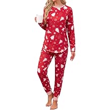 Famulily Women's Pyjamas Long Sleeve PJ Top & Loose Pants Soft Lounge Set