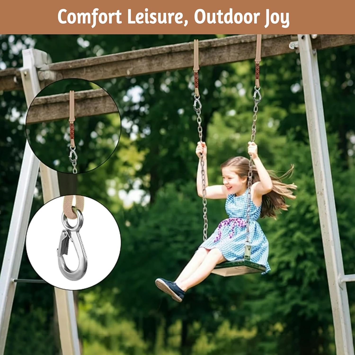 Heavy‑Duty 2FT Tree Swing Straps with Locking Carabiners, 2 Pack 23 Inch Brown Hammock Hanging Ropes, No‑Tool Installation Webbing Kit for Backyard Playground Outdoor Swing and Hammock