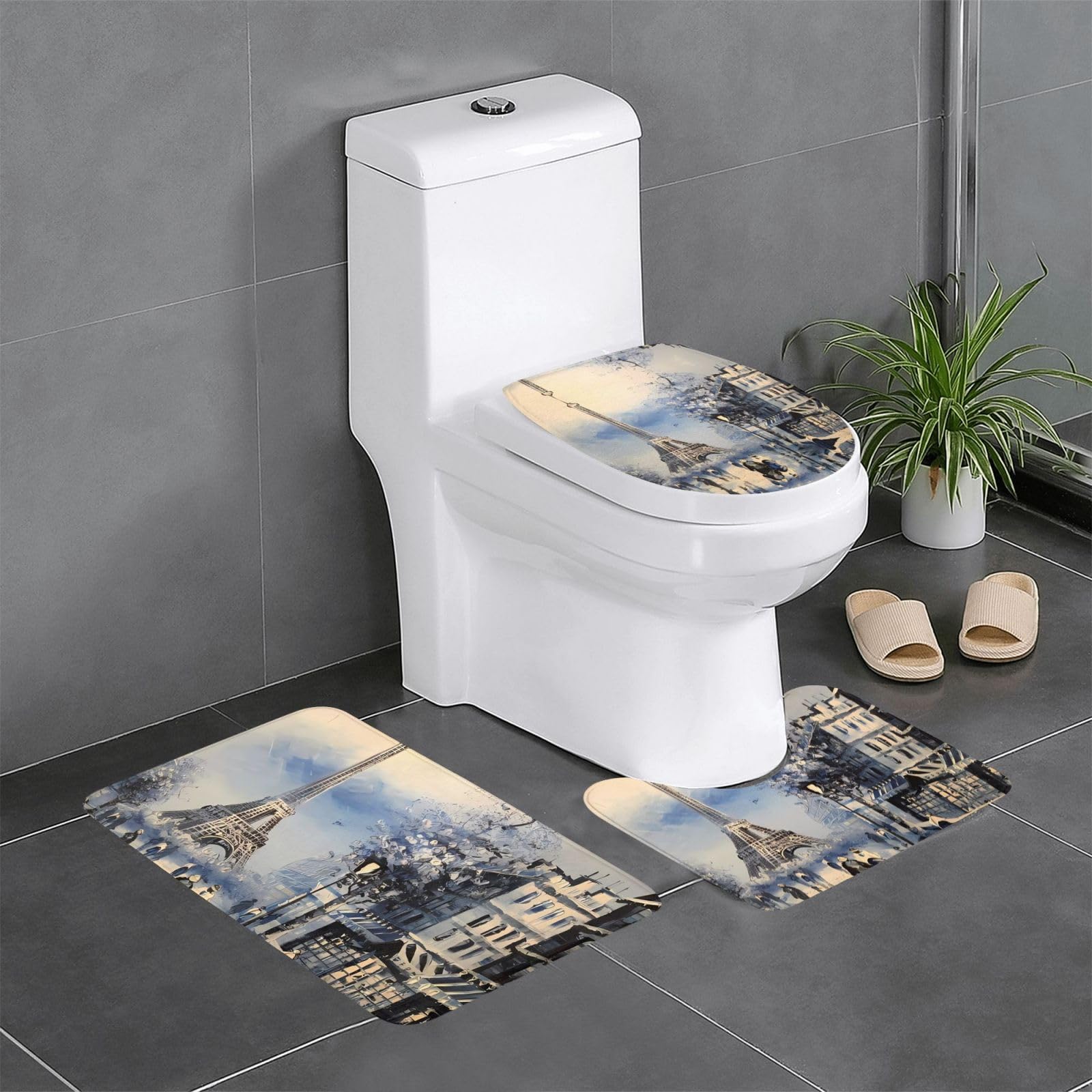 Alfombras de baño de 3 piezas París Torre Eiffel juego absorbente 24x16