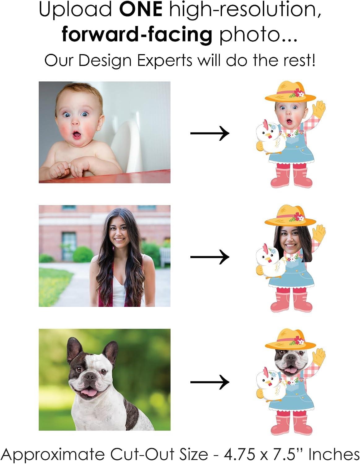 Big Dot of Happiness Custom Photo Girl Farm Animals - Fun Face Decorations DIY Party Essentials - Set of 20