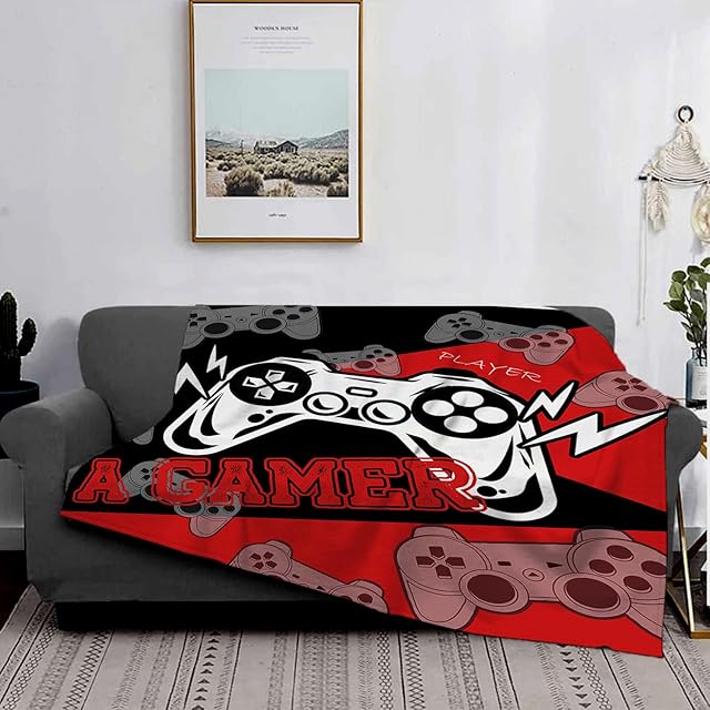 Keivvsh Gaming Fleece Blankets Boys Girls Throw Blanket Gamepad for Kids Sherpa Bedding - Fade Resistant Super Soft (Red,40*60inch)