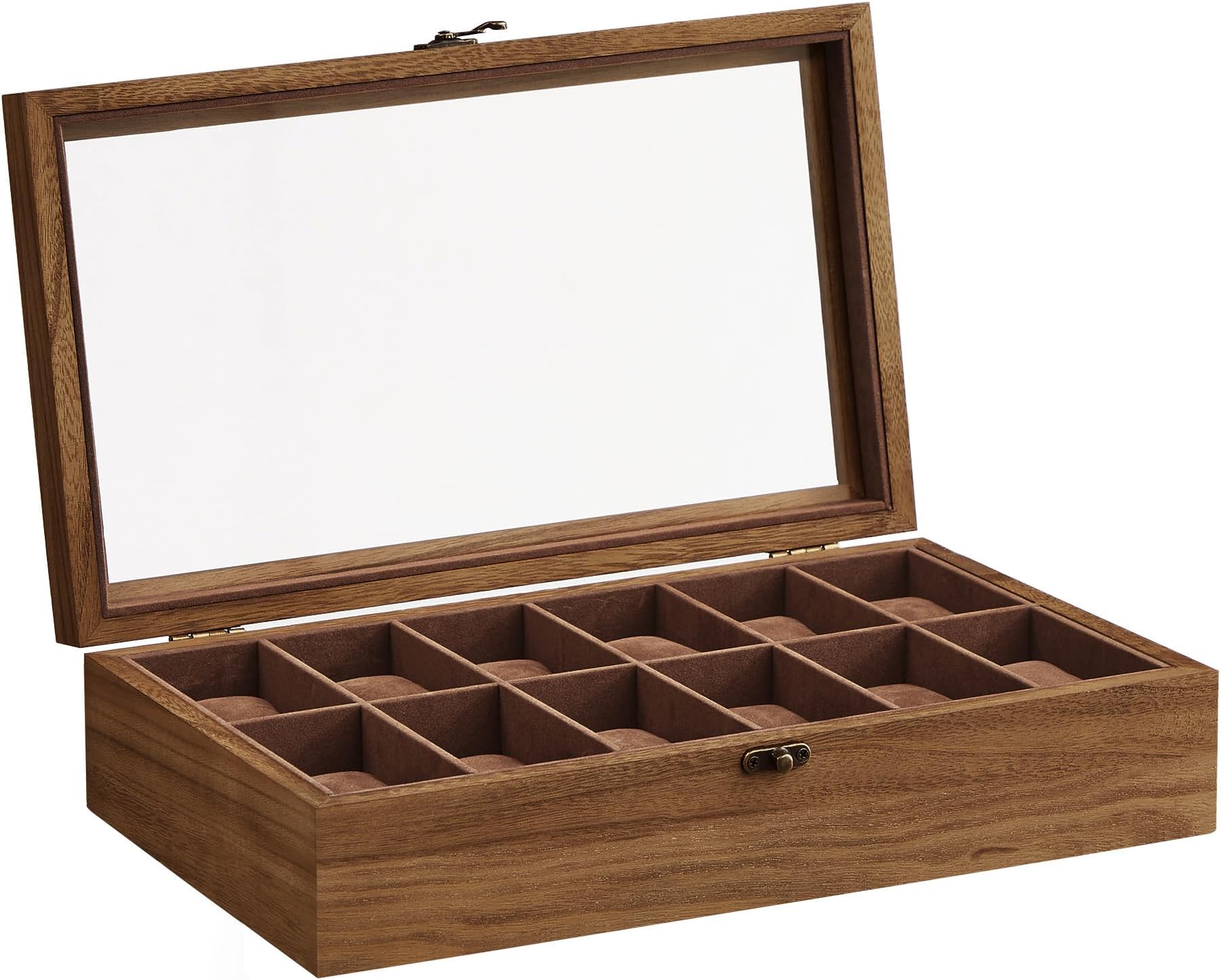 Uhrenbox Mit 6 Fächern Schwarz - Holz Uhrenkasten Mit Glasdeckel & Kissen