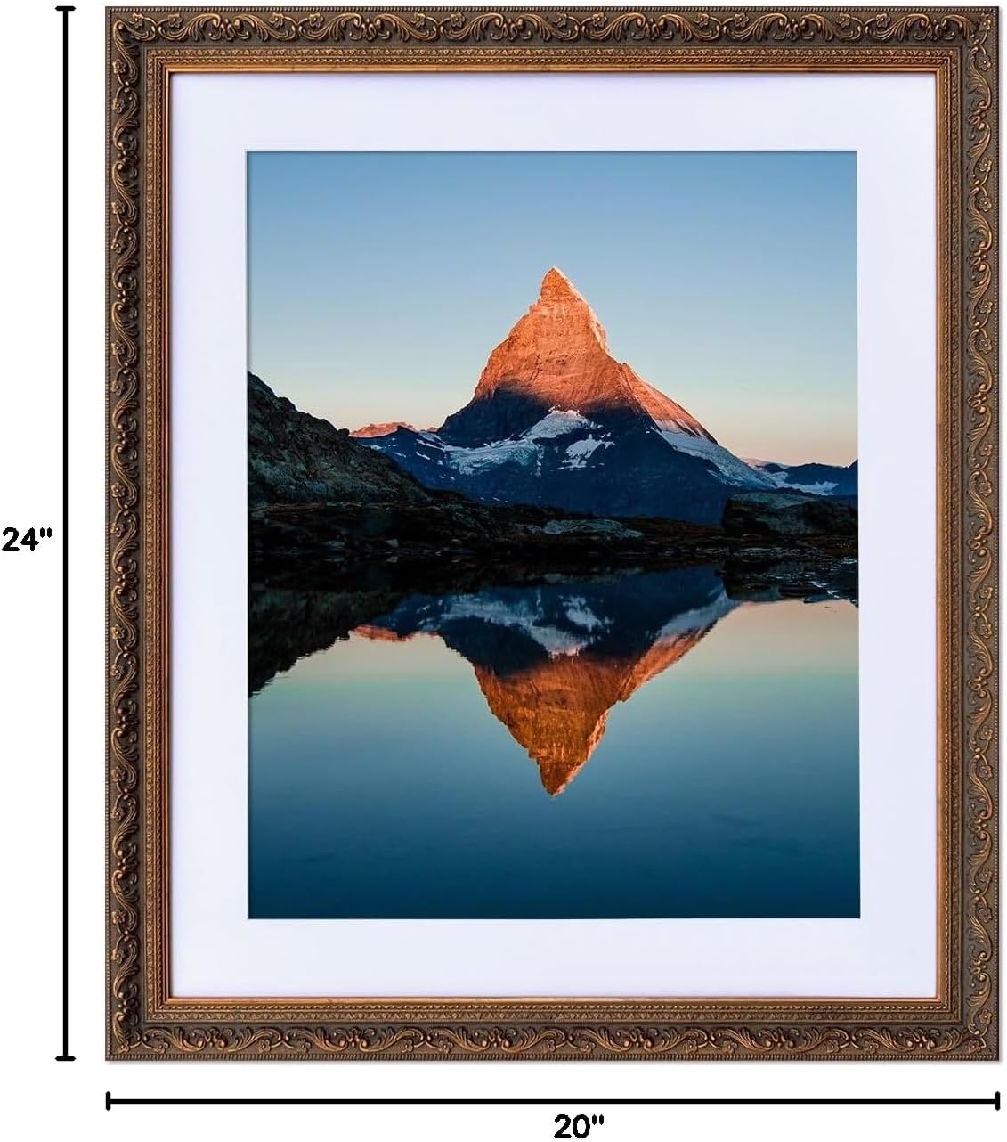 20x24 Picture Frame Antique Gold, Lightweight Plastic Photo Frame with PS Glass - Perfect for Home, Office, Wedding Photos