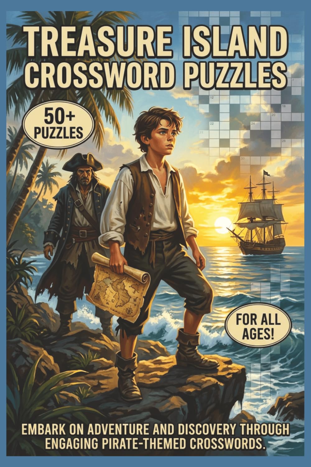 Treasure Island Crossword Puzzles | 50+ Puzzles | For All Ages!: Embark on Adventure and Discovery Through Engaging Pirate-Themed Crosswords