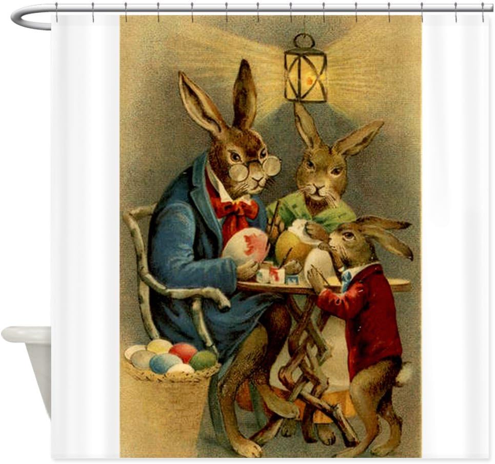 CafePress Easter Rabbits Painting Eggs 2 Decorative Fabric Shower Curtain