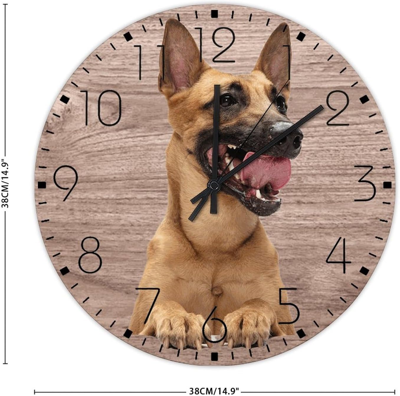 15 Inch Silent Non-Ticking Wall Clocks Battery Operated Belgian Shepherd Home Decor for Office Gift for Dog Mom Custom Round Wooden Wall Clock Vintage for Exercise Room Washroom