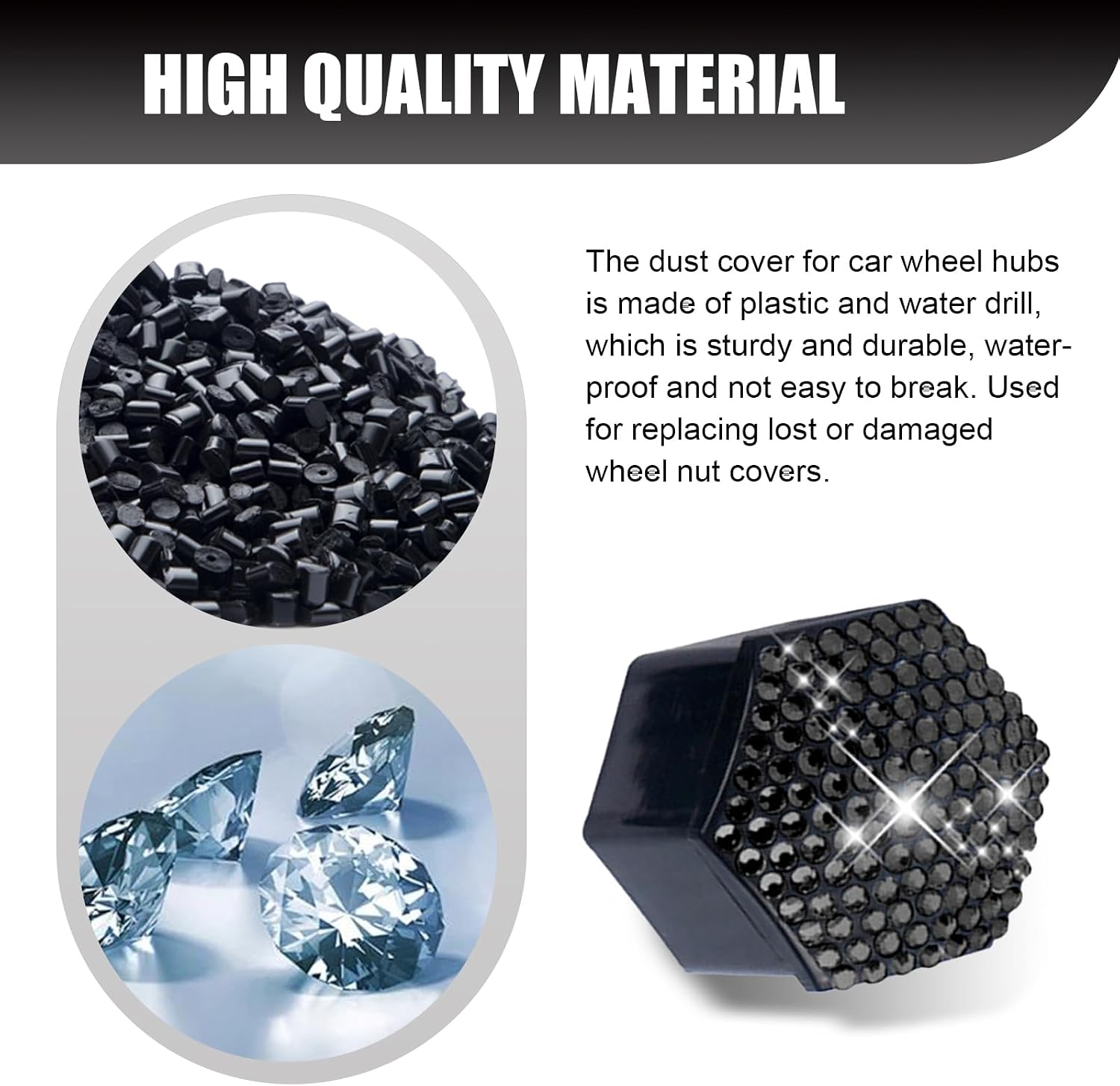 20 PCS Bling Crystal Wheel Lug Nut Covers, Scratch and Wear Resistant Wheel Nut Cap Hex Protector, 21mm Bling Faux Crystal Wheel Bolt Cap Covers, Universal for Most Cars (Black)