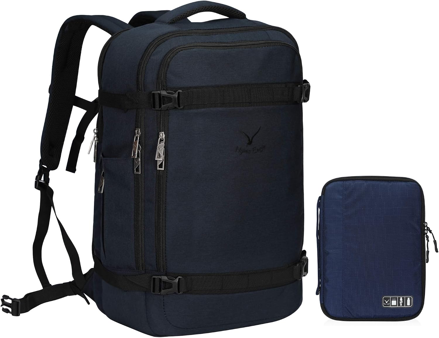 Hynes Eagle 44L Travel Backpack Airline Approved Carry on Backpack Suitcase Backpack Weekender Bag Backpack Luggage for Women Men, Blue Backpack with Blue Electronics Organizer