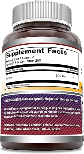 Miniatura 3 de Amazing Formulas Inositol 500 mg 200 cápsulas Suplemento  Vitamina B8  Sin OMG  Sin gluten  Fabricado en Estados Unidos