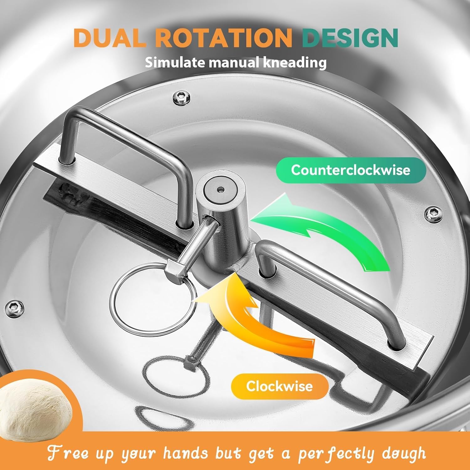 Dough Mixer Machine Commercial Dough Maker Machine 8KG/18LBS Dough Kneading Machine Dual Rotating Stainless Steel Pizza Bread Dough Mixer with Visible Lid for Bakery Pizzeria, 1400r/min 1100W